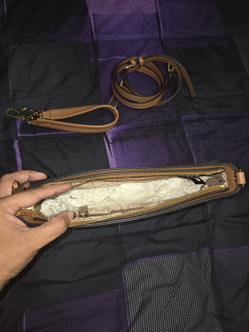 Calvin Klein Lucy Brown Logo Shoulder Crossbody Bag - Picture 3 of 5